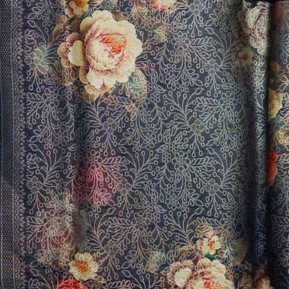 Silk Satin Deep olive green shade with a subtle metallic sheen with black tassel edges