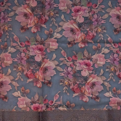 Chaithra Weave in Smoky steel grey base with floral prints