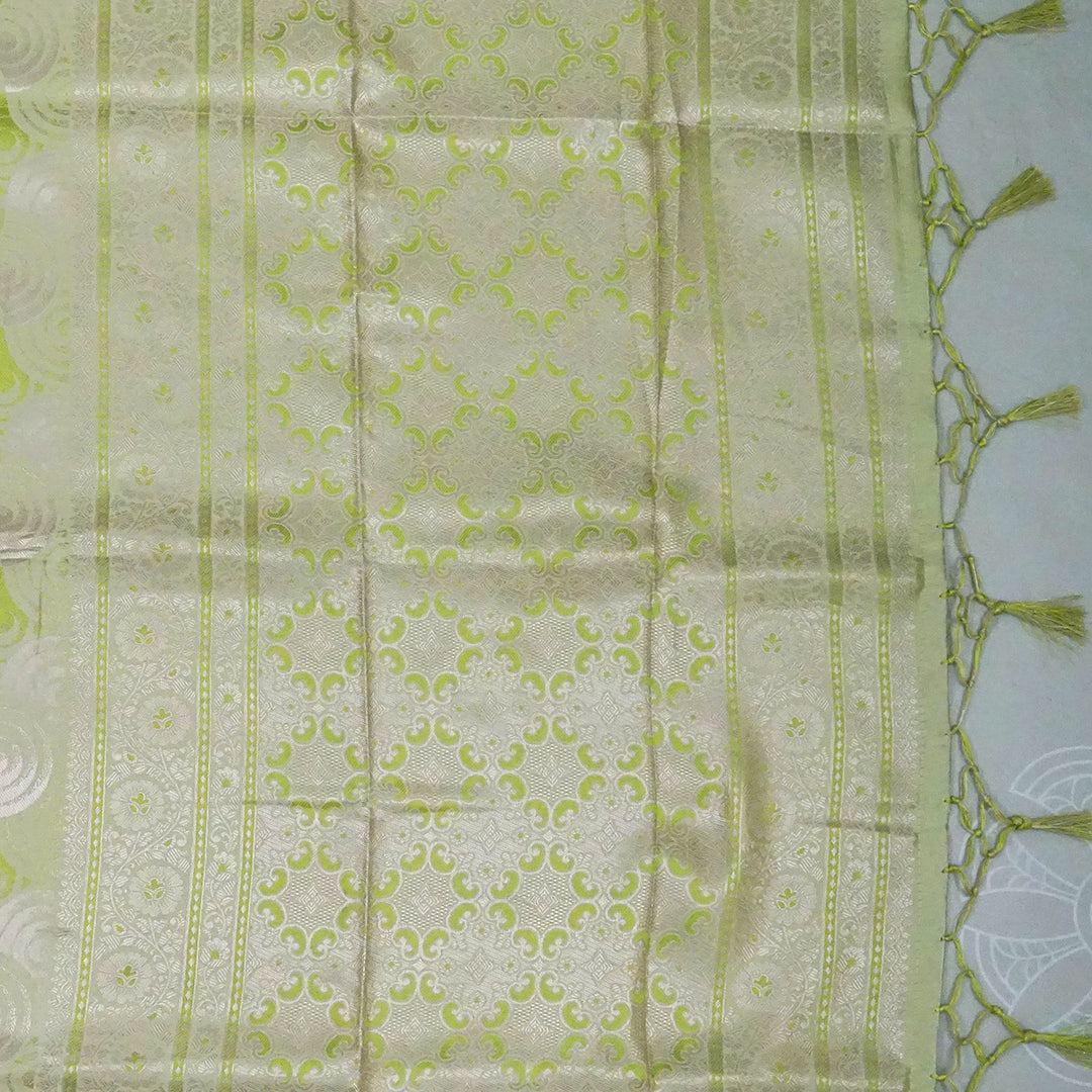 Soothing light olive green shade Suhani Silk with a subtle golden sheen