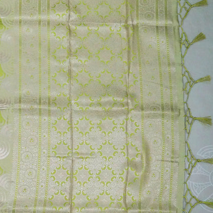 Soothing light olive green shade Suhani Silk with a subtle golden sheen