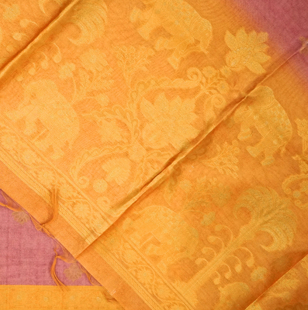 Dusty Rose Ambari Silk Saree with Gold Zari Floral Buttas