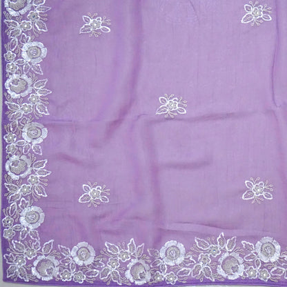 PASTEL WHISPERS - Graceful lavender shade adorned with delicate silver floral embroidery,