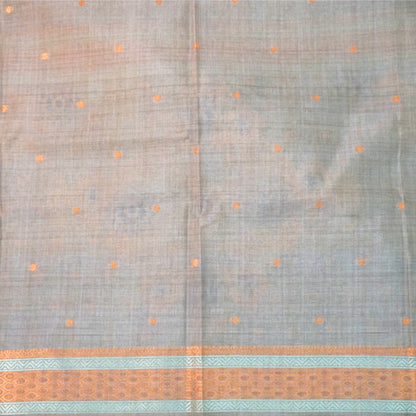 Warm brown Palayam Silk Tussar with soft grey border