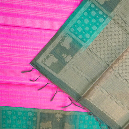Pink Gokul Tussar with green border