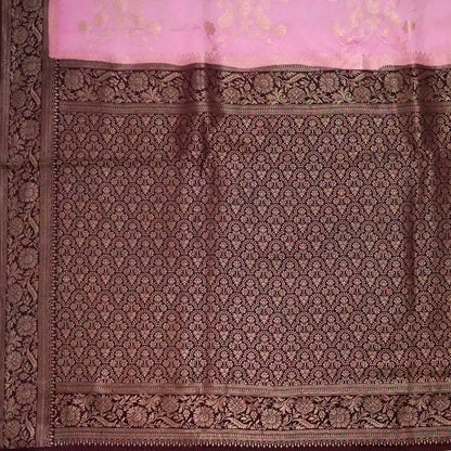 Soft Rose Mahalakshmi Viscose silk saree with Deep Maroon contrast