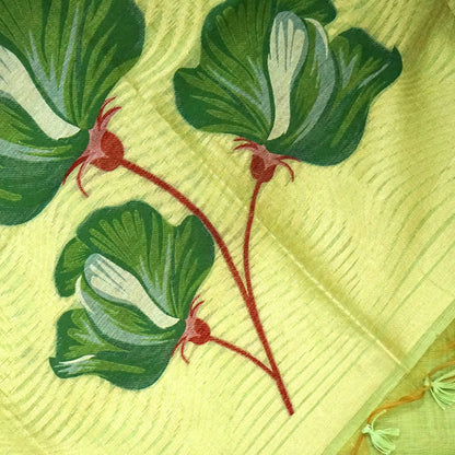 Resham Tussar Soft pastel green shade with a light golden sheen.