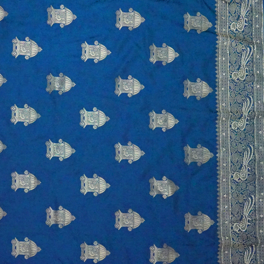 Royal Ratha Banarasi Silk in rich royal blue shade, beautifully complemented with silver zari motifs