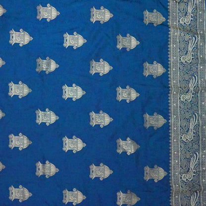 Royal Ratha Banarasi Silk in rich royal blue shade, beautifully complemented with silver zari motifs