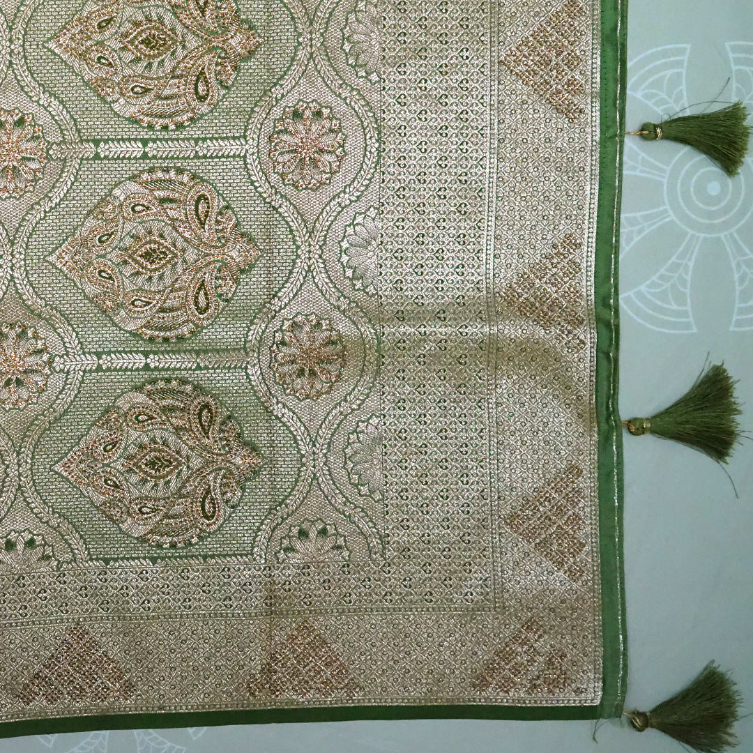 Pastel Green Madhur Sangam Silk saree with Gold - Silver Zari