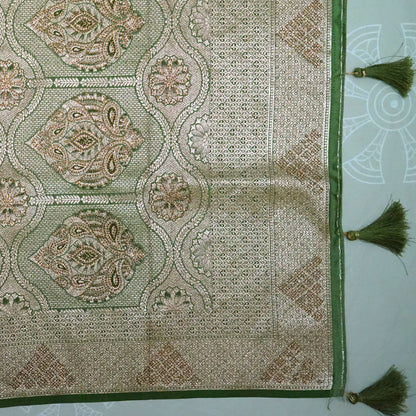Pastel Green Madhur Sangam Silk saree with Gold - Silver Zari