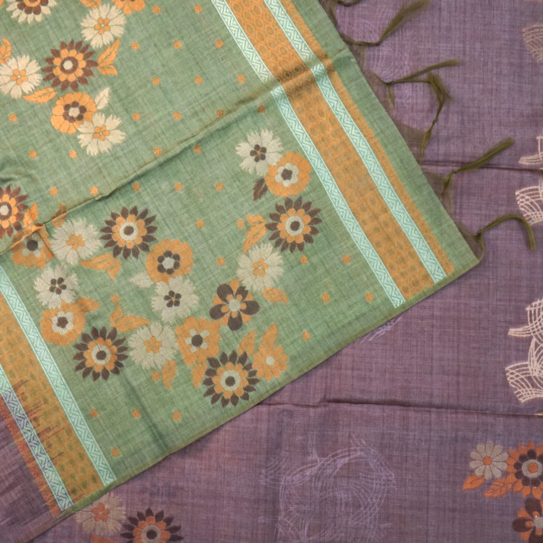 Mauve Palayam Silk Tussar with Olive Green border.