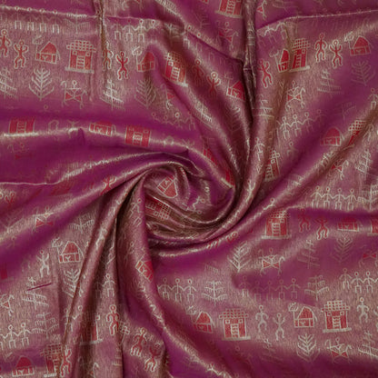 Crimson Red Stravi Silk with lavender - pink pallu and Gold Zari