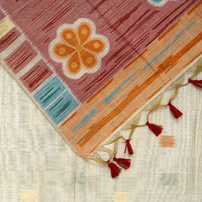 Navarangi Tussar in warm peach pink shade with a soft, textured finish