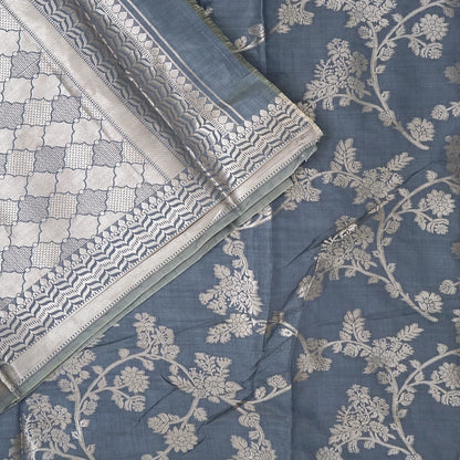 Chandhrika in Slate Blue - Grey base with floral works