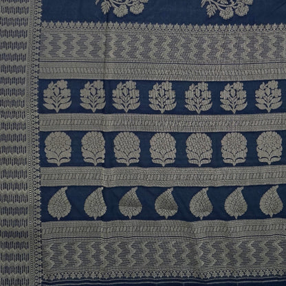 Neera Silk in Deep Navy Blue Base with Floral works