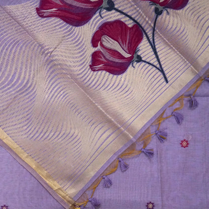 Resham Tussar Soft lavender purple shade with a subtle golden sheen