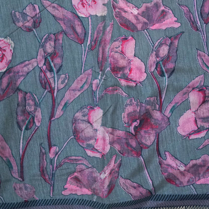 Kusum Silk in Slate Teal Base with Floral prints