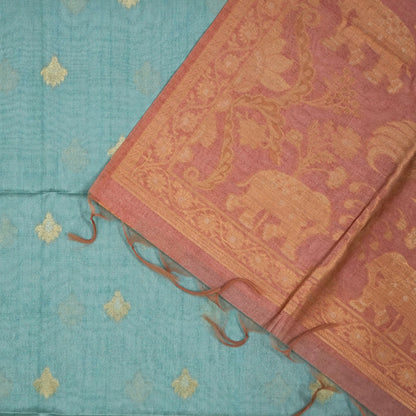 Aqua Blue Ambari Tussar with Rust border