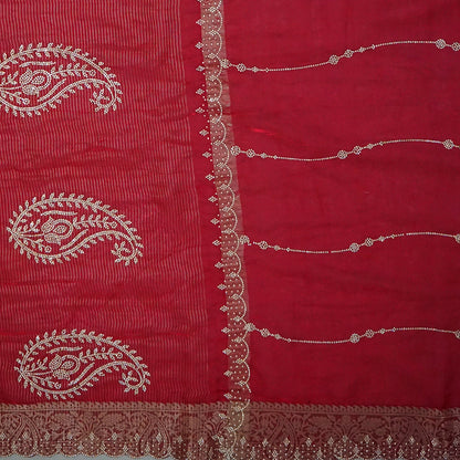 Ratnalekha silk saree in vibrant deep red base accentuated with intricate gold zari embroidery,