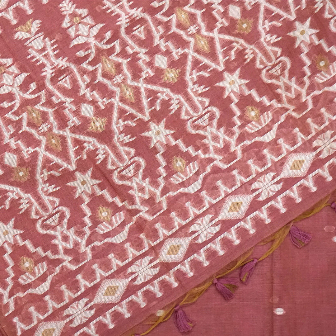 Monisha Tussar Warm terracotta rose shade with a matte tussar silk texture