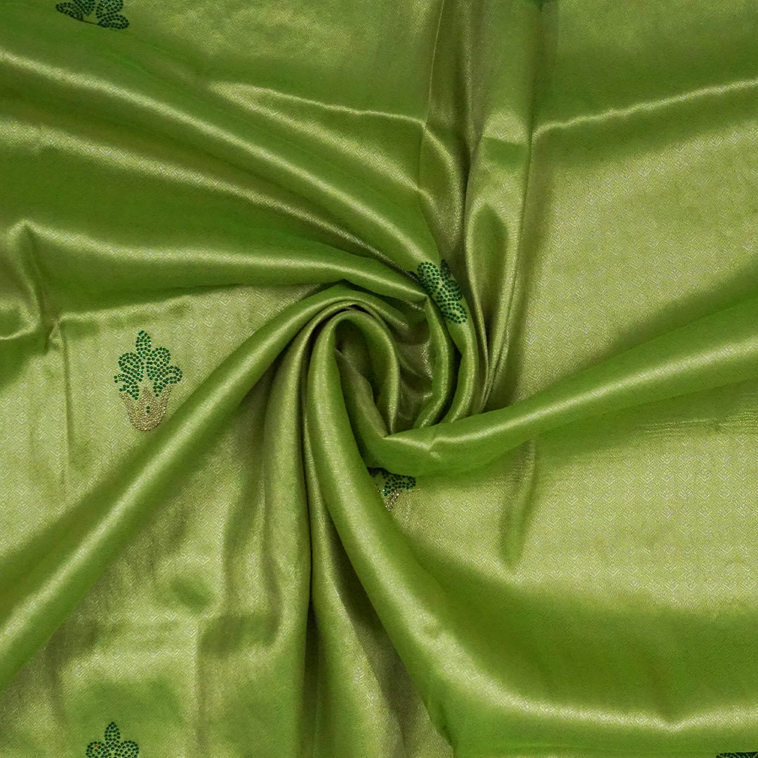 Silk Tulasi in Radiant Light Green with Teal Blue border