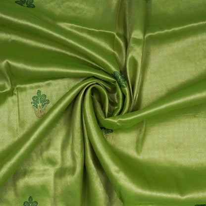 Silk Tulasi in Radiant Light Green with Teal Blue border
