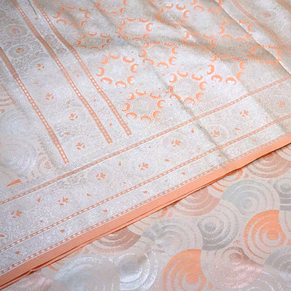 Peach - Beige Suhani Silk with Silver Zari and Pastel Peach motifs