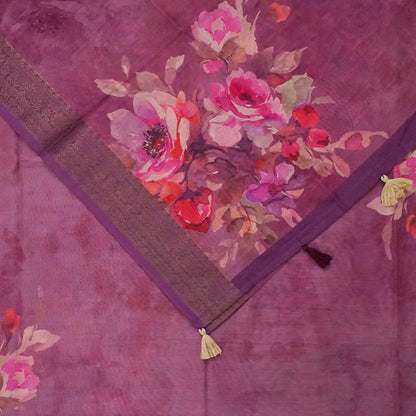 Chaithra Weave in Rich Mauve Plum base with floral prints