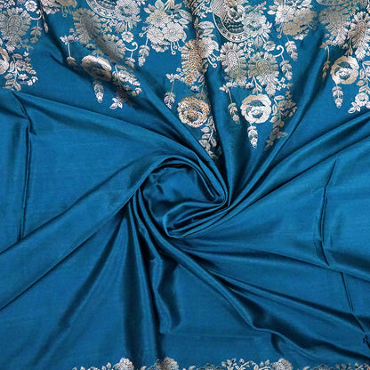 Teal Madhur Sangam silk saree with Gold Zari