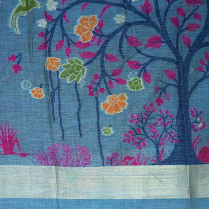 Varnica Tussar Soft pastel blue shade with a subtle sheen