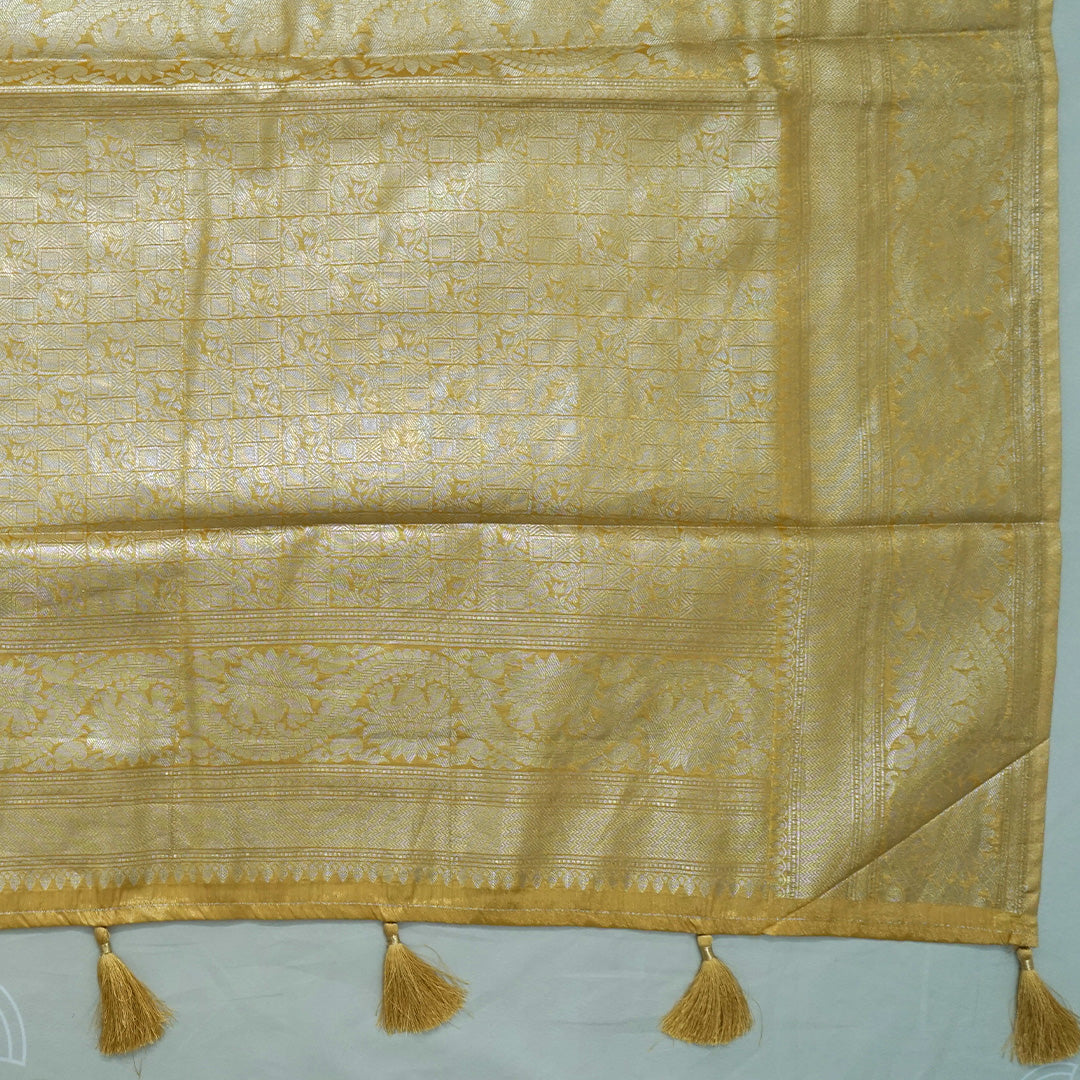 Mayuri Drape in radiant golden yellow shade with a rich, lustrous silk finish
