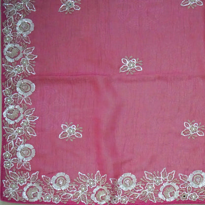 PASTEL WHISPERS - Rich wine-purple shade adorned with elegant silver floral embroidery,