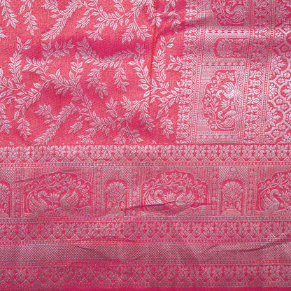 Thara Silk in Vibrant Magenta - Pink base with Floral works