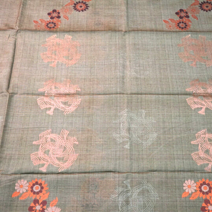 Olive green Palayam Silk Tussar with Copper and Mauve border