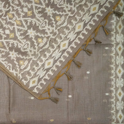 Monisha Tussar Muted taupe grey shade with a soft tussar silk texture