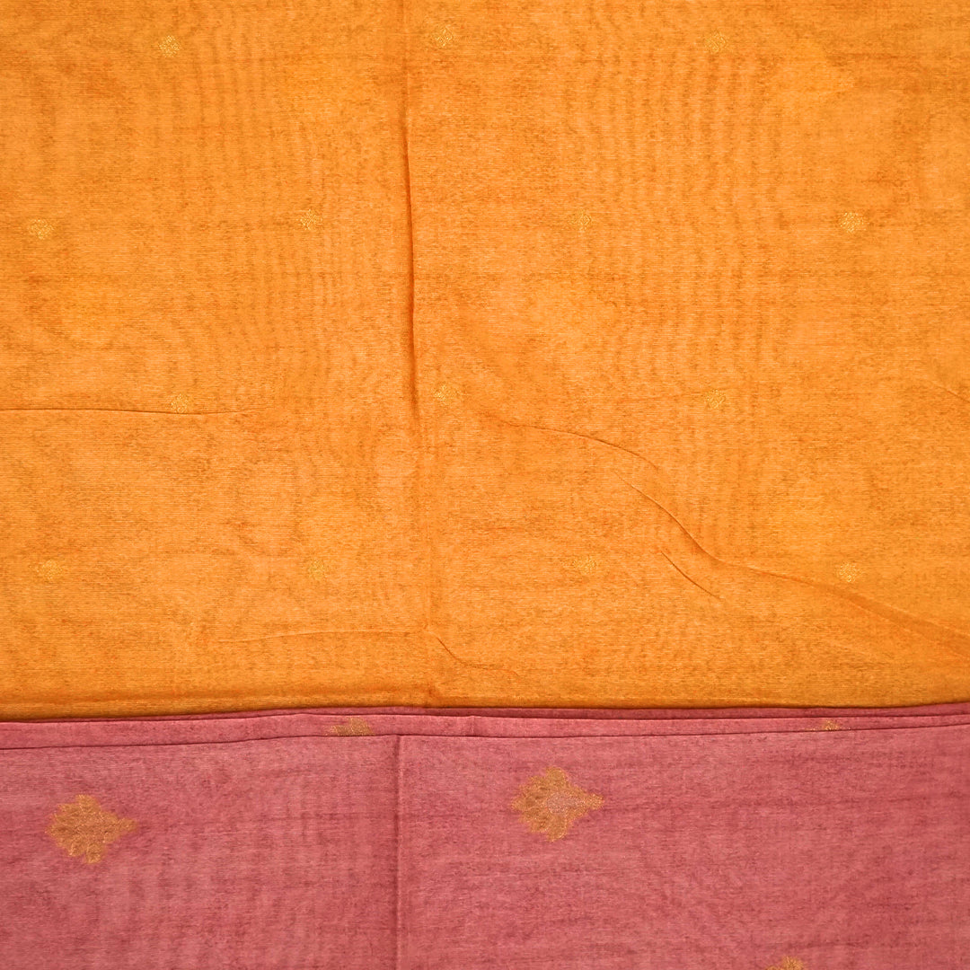 Dusty Rose Ambari Silk Saree with Gold Zari Floral Buttas