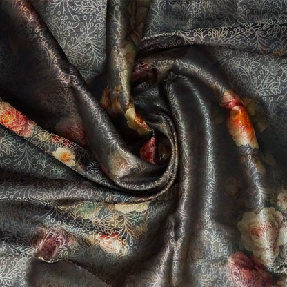 Silk Satin Deep olive green shade with a subtle metallic sheen with black tassel edges