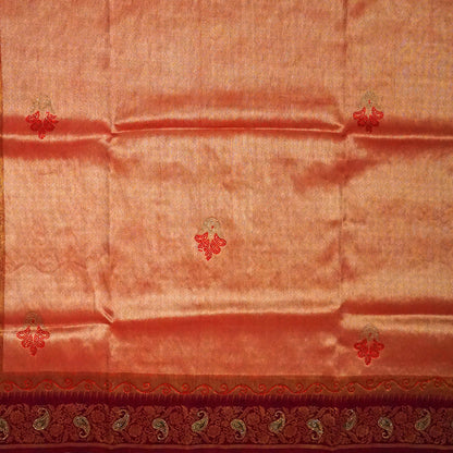 Silk Tulasi in Peach - Gold base with Rich Maroon border