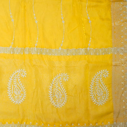 Ratnalekha Silk saree in rich golden yellow base highlighted with intricate silver zari embroidery