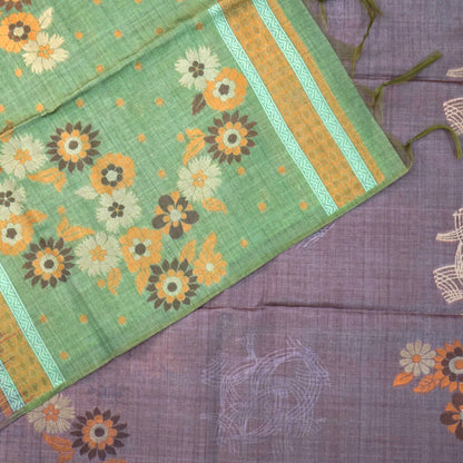 Mauve Palayam Silk Tussar with Olive Green border.