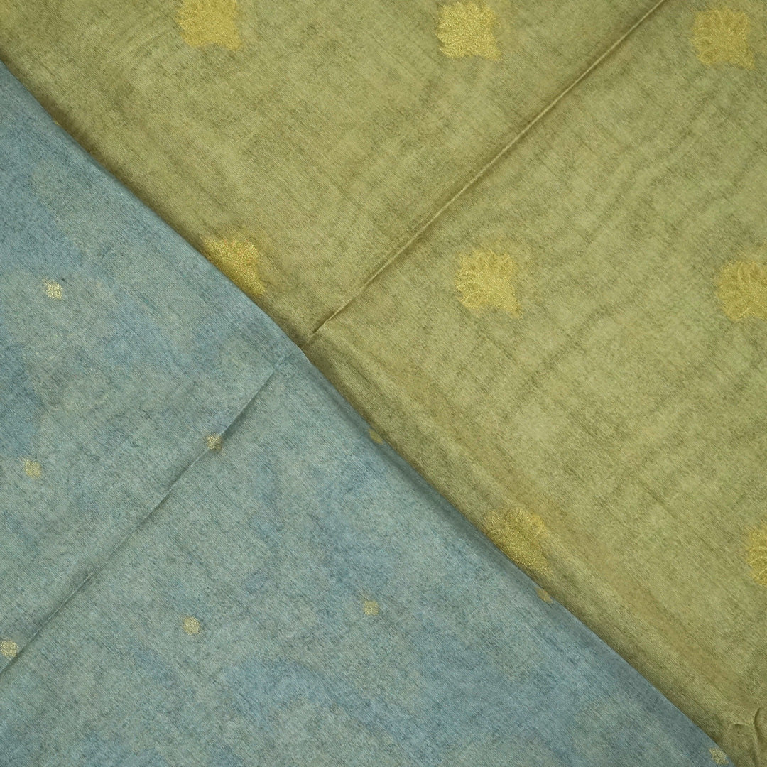 Olive Green Ambari Silk saree with Floral and Zari works