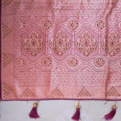 Deep Wine Madhur Sangam Silk saree with Gold and Copper Zari