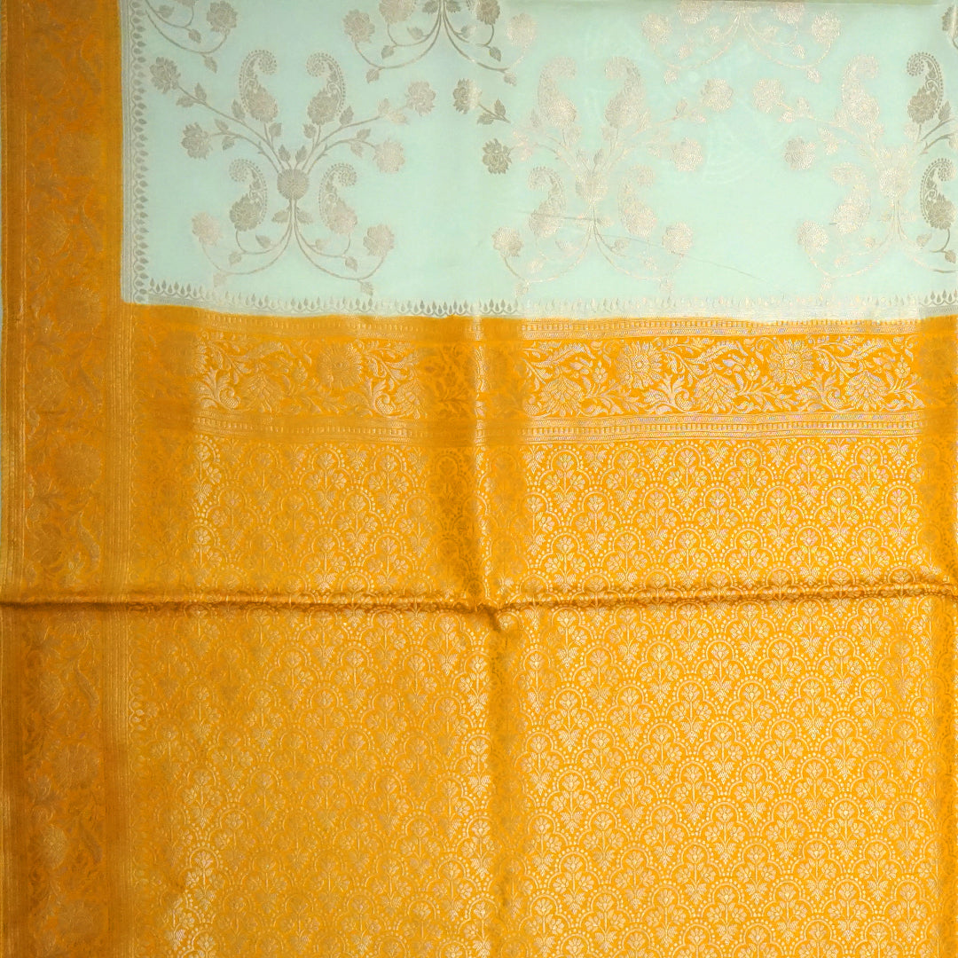 Ivory - Mustard Mahalakshmi Viscose silk saree with Floral and Zari works