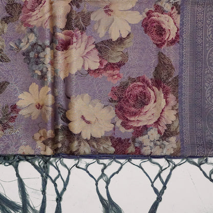 Silk Satin Soft lavender-grey shade with a floral pattern in hues of cream, beige, and deep mauve.