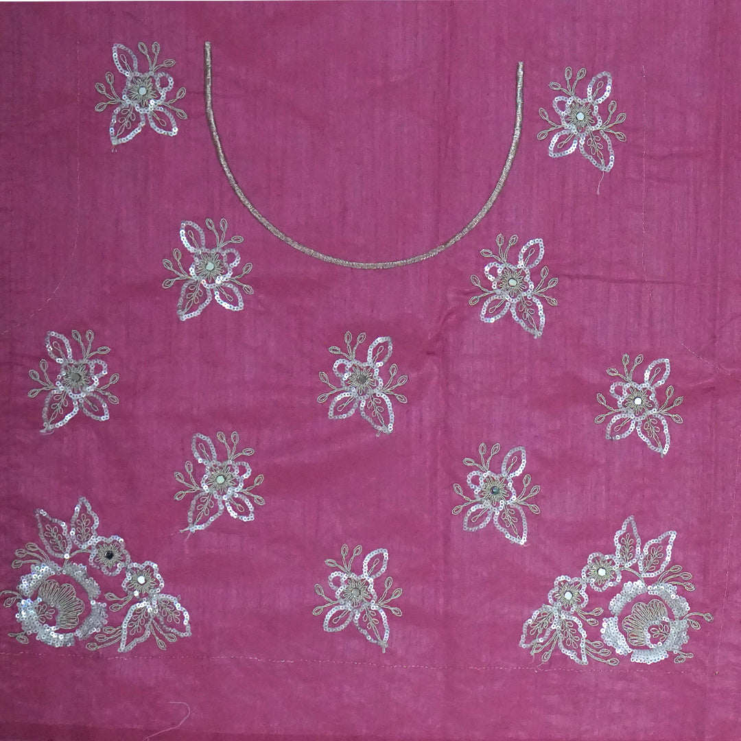 PASTEL WHISPERS - Rich wine-purple shade adorned with elegant silver floral embroidery,