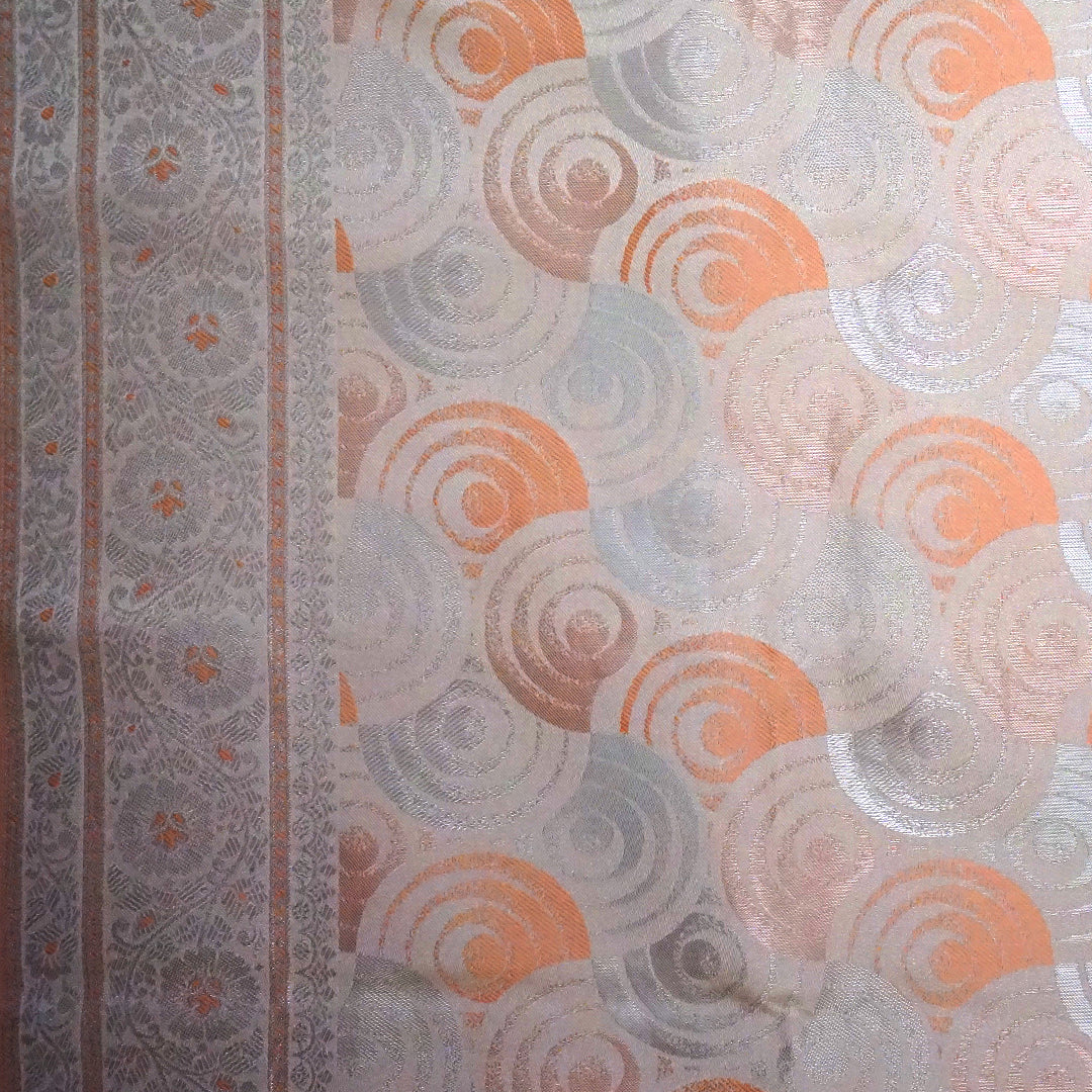 Peach - Beige Suhani Silk with Silver Zari and Pastel Peach motifs