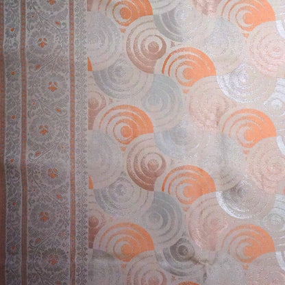 Peach - Beige Suhani Silk with Silver Zari and Pastel Peach motifs
