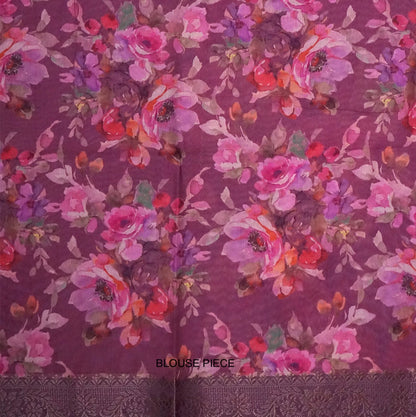 Chaithra Weave in Rich Mauve Plum base with floral prints