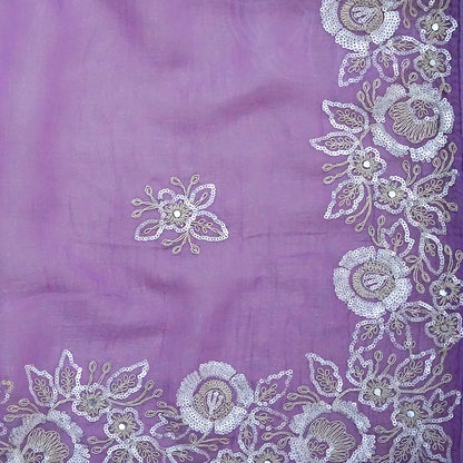 PASTEL WHISPERS - Graceful lavender shade adorned with delicate silver floral embroidery,