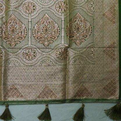 Pastel Green Madhur Sangam Silk saree with Gold - Silver Zari